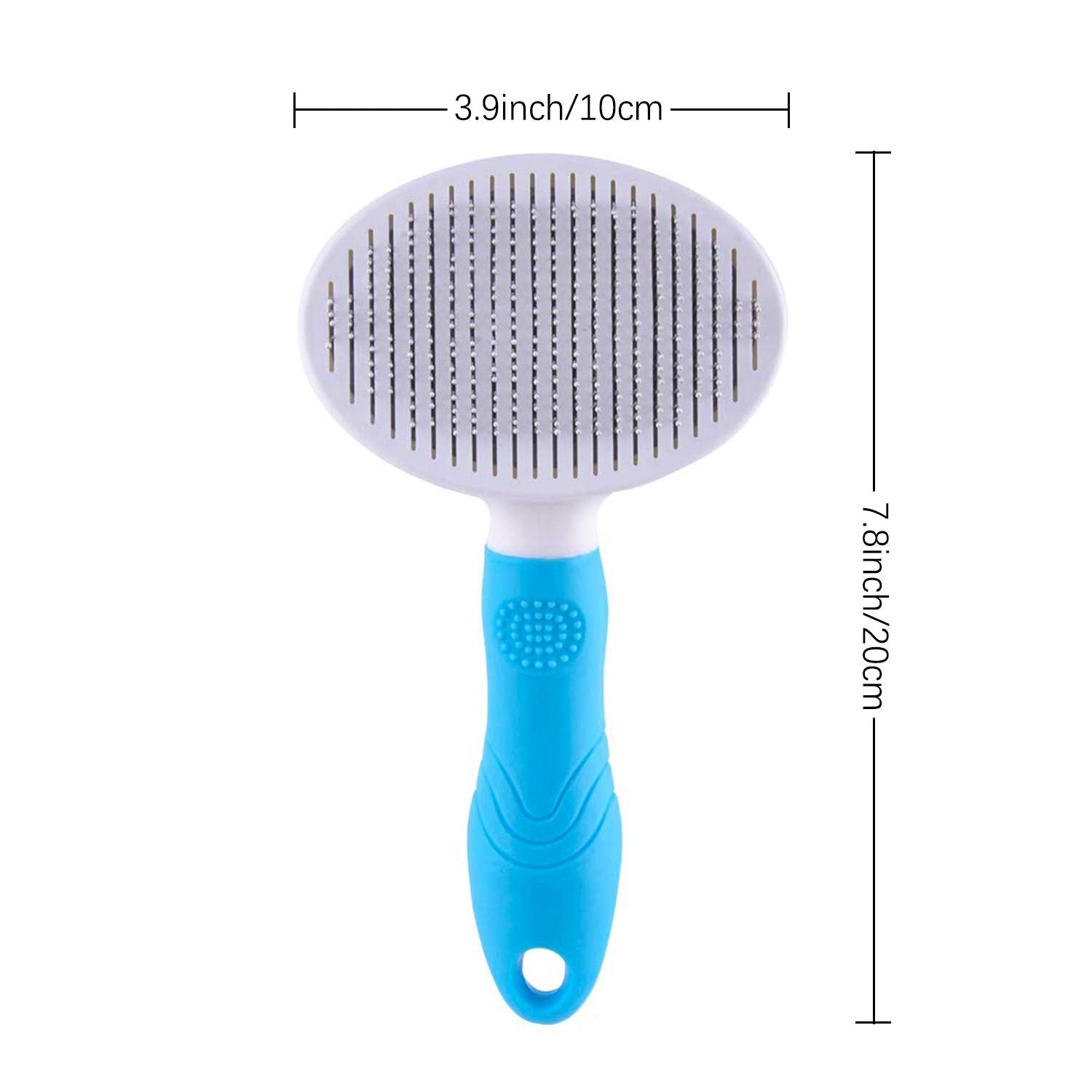 Escova auto-limpante para cães e gatos com botão de limpeza, sobre fundo neutro