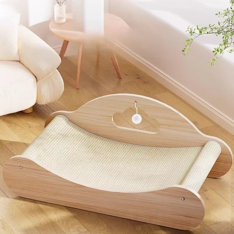 Chaise longue horizontal de sisal para gatos, com zona de arranhar integrada e superfície confortável para descanso