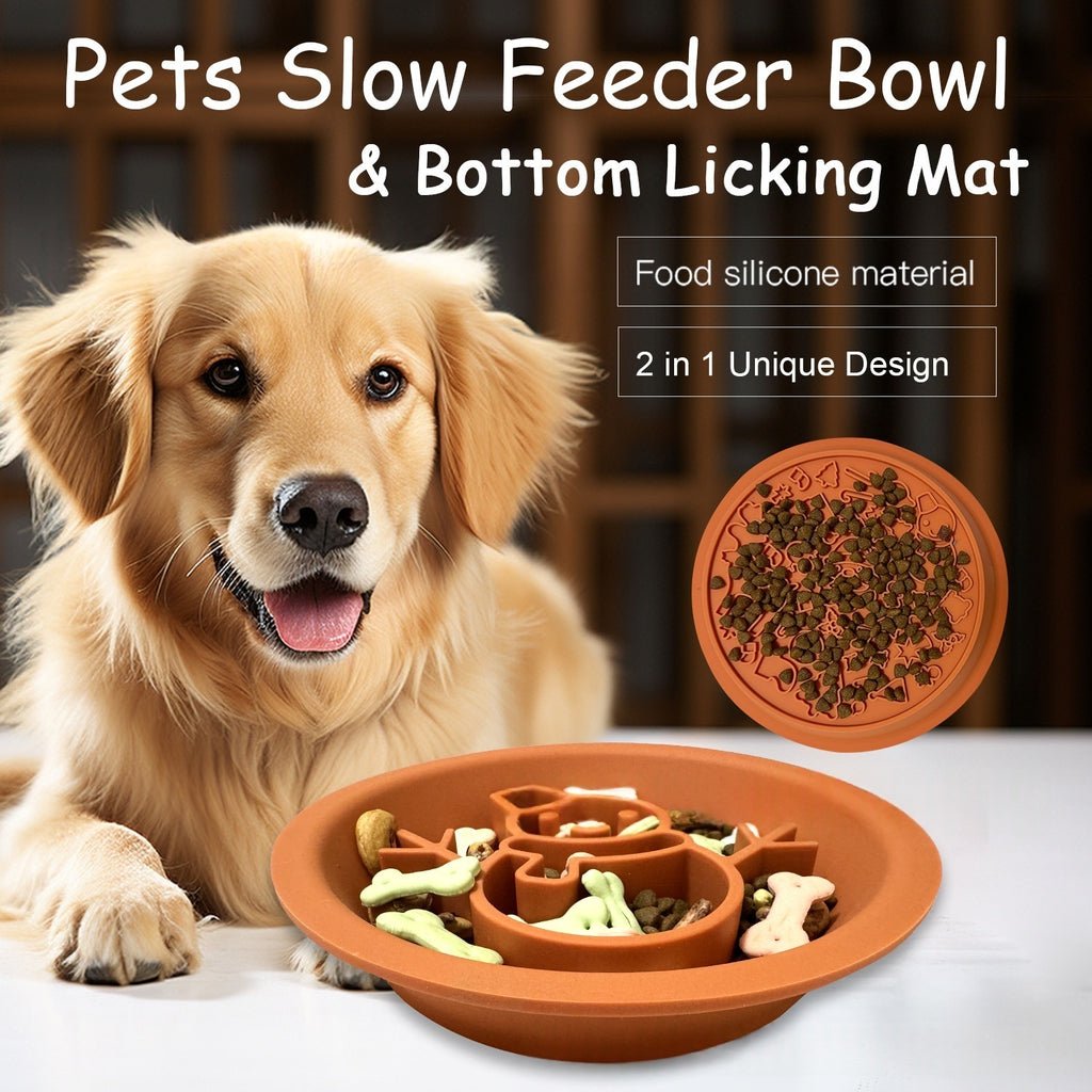 Tigela de alimentação lenta em silicone para cães e gatos, com relevo antideslizante no fundo