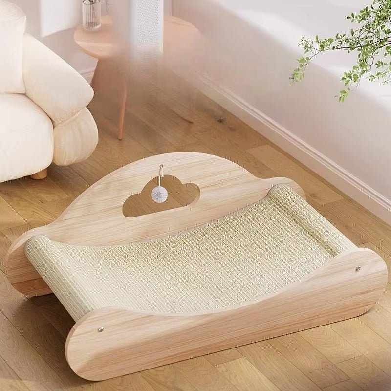 Chaise longue horizontal de sisal para gatos, com zona de arranhar integrada e superfície confortável para descanso